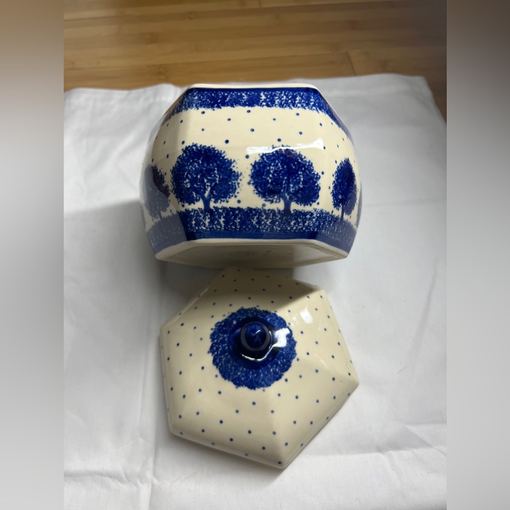 Spring inspired WIZA Polish Pottery Jar with Lid Blue&white|handmade|32|JAR|ART - Picture 11 of 16